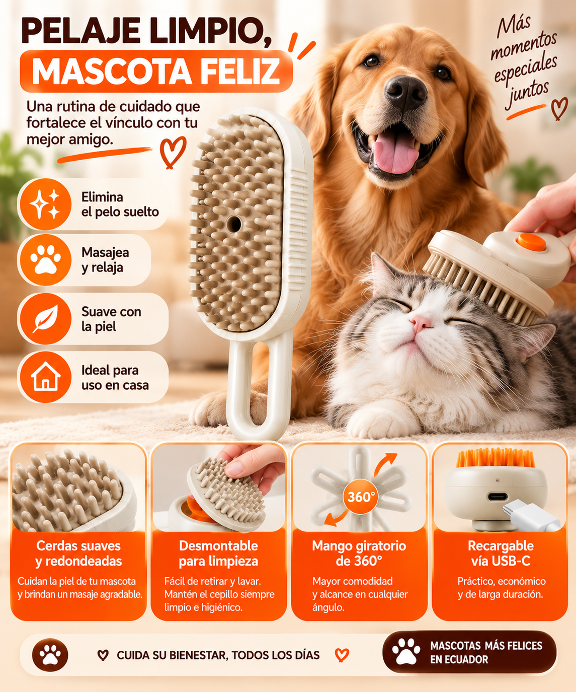 Cepillo A Vapor Para Mascotas