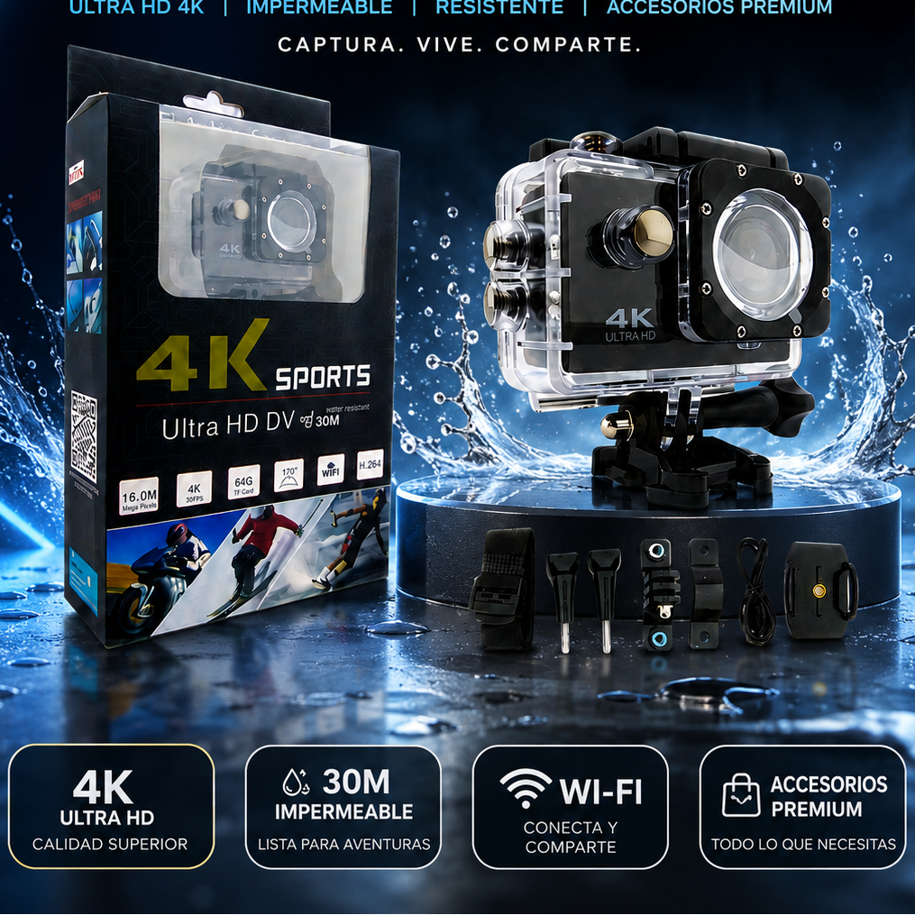 🔥 Cámara Deportiva 4K Action Cam + Carcasa Acuática + Control de Muñeca